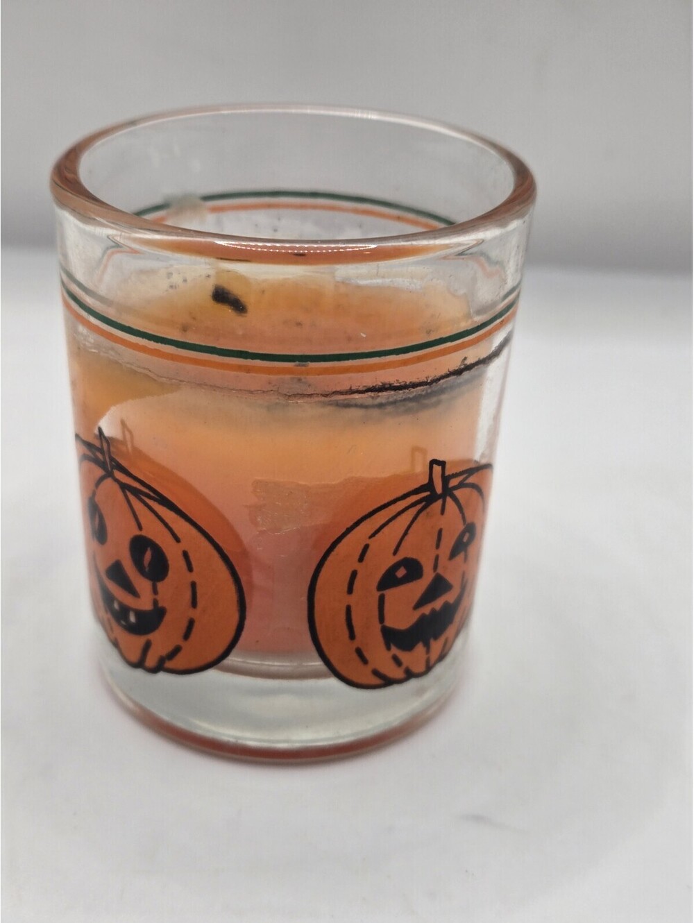 Vintage Halloween Jack-O-Lantern Glass Votive Candle Holder Pumpkin